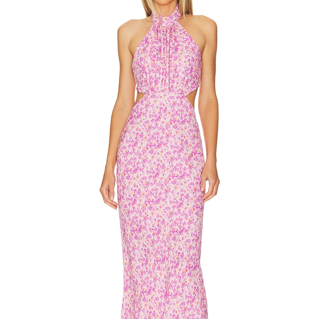 Astr The Label Pink And White Halter Bodycon Maxi Dress
